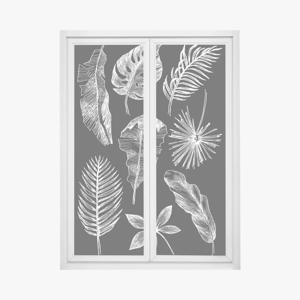 Adesivo per finestra fogliame tropicale a gessetto su sfondo nero • Wallissimo® Adesivo per finestra fogliame tropicale a gessetto su sfondo nero • Wallissimo®