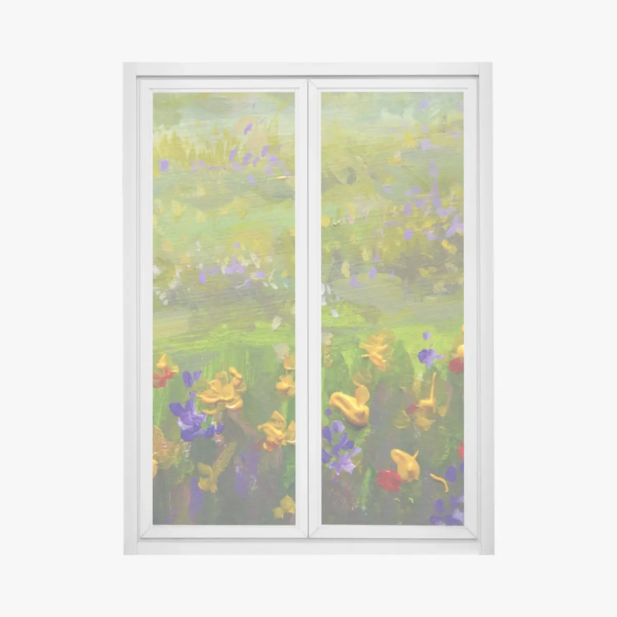 Adesivo per finestra campo impressionista di fiori viola e dorati • Wallissimo®