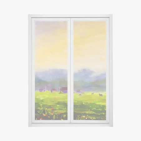 Adesivo per finestra alba estiva in campagna • Wallissimo®