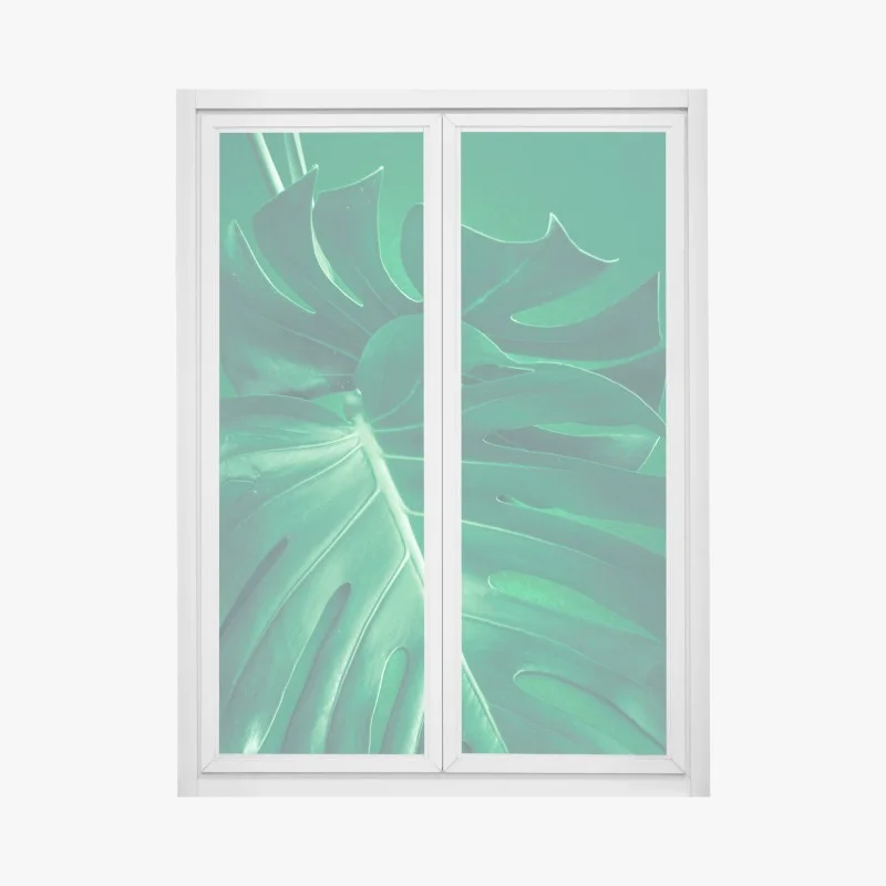 Adesivo per finestra elegante foglia di monstera su sfondo verde
