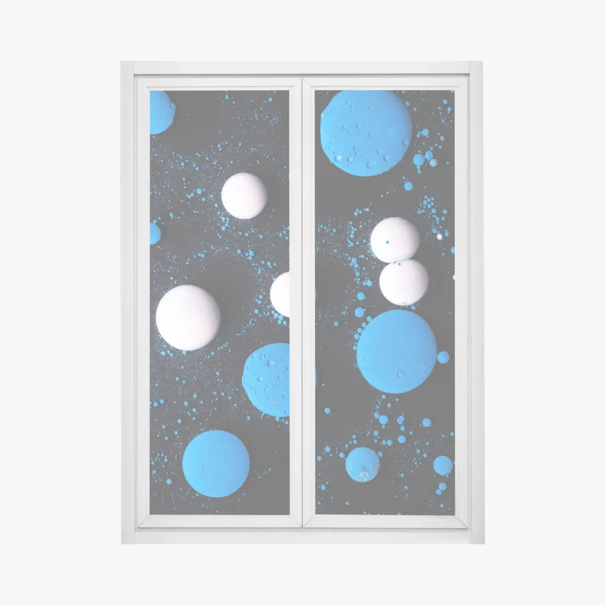 Adesivo per finestra motivo astratto blu e bianco a bolle • Wallissimo®