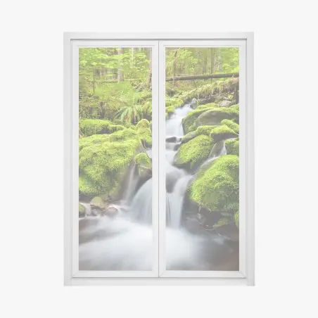 Adesivo per finestra paesaggio incantato della cascata di Sol Duc • Wallissimo®