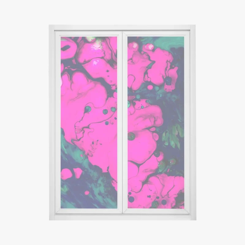 Adesivo per finestra astrazione fluida rosa e smeraldo