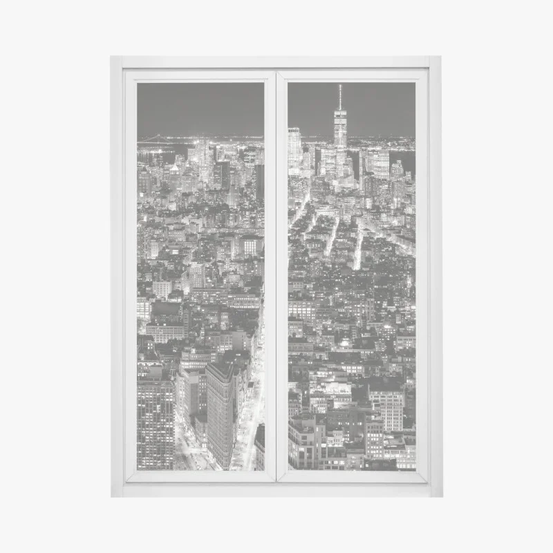 Adesivo per finestra skyline notturno di New York in bianco e nero