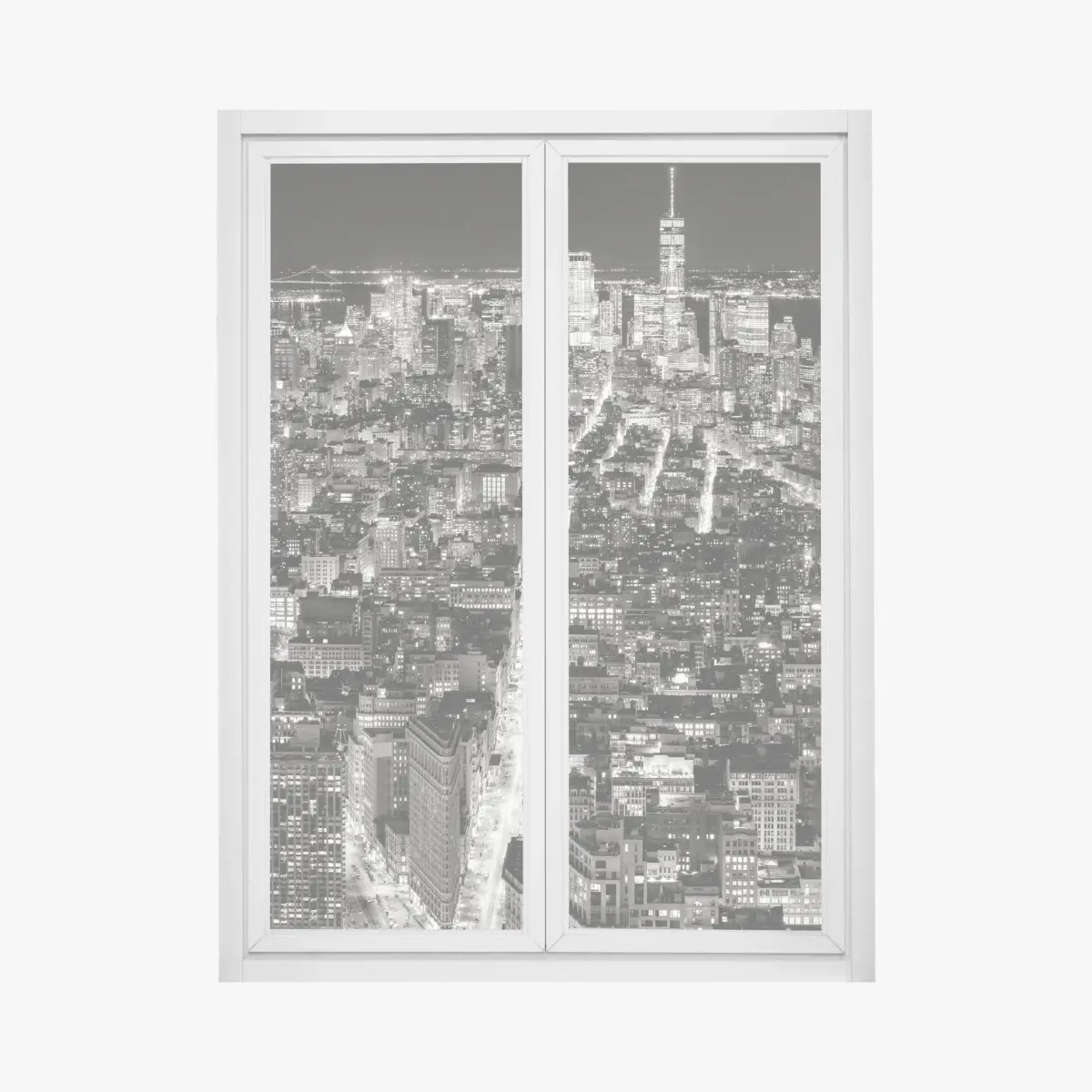 Adesivo per finestra skyline notturno di New York in bianco e nero • Wallissimo®