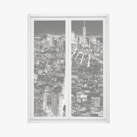 Adesivo per finestra skyline notturno di New York in bianco e nero • Wallissimo®