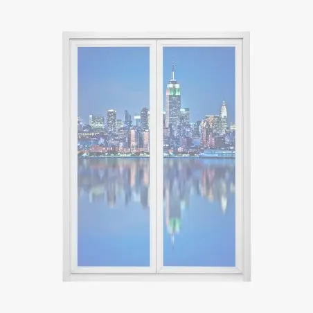 Adesivo per finestra riflessi notturni sullo skyline di New York • Wallissimo®