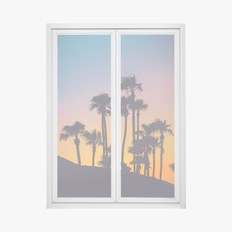 Adesivo per finestra tramonto tropicale in silhouette