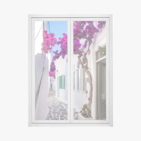 Adesivo per finestra vicolo fiorito in Grecia • Wallissimo®