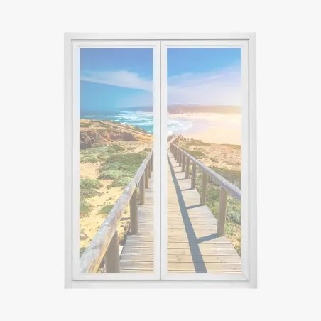 Adesivo per finestra passerella verso il mare di Praia da Bordeira • Wallissimo®