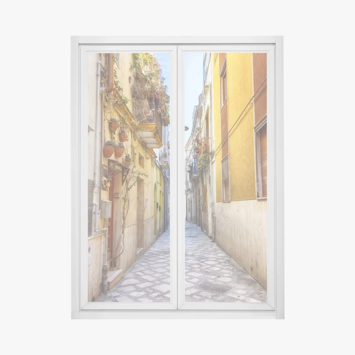 Adesivo per finestra vicolo fiorito nel centro storico di Brindisi • Wallissimo® Adesivo per finestra vicolo fiorito nel centro storico di Brindisi • Wallissimo®