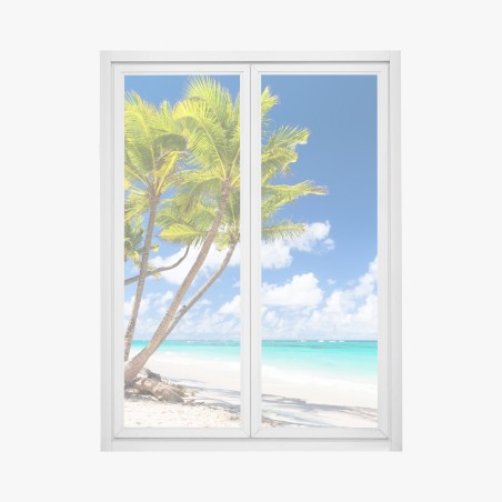 Adesivo per finestra paradiso tropicale: palme su spiaggia bianca • Wallissimo®
