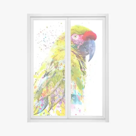 Adesivo per finestra pappagallo tropicale in acquerello vibrante • Wallissimo®