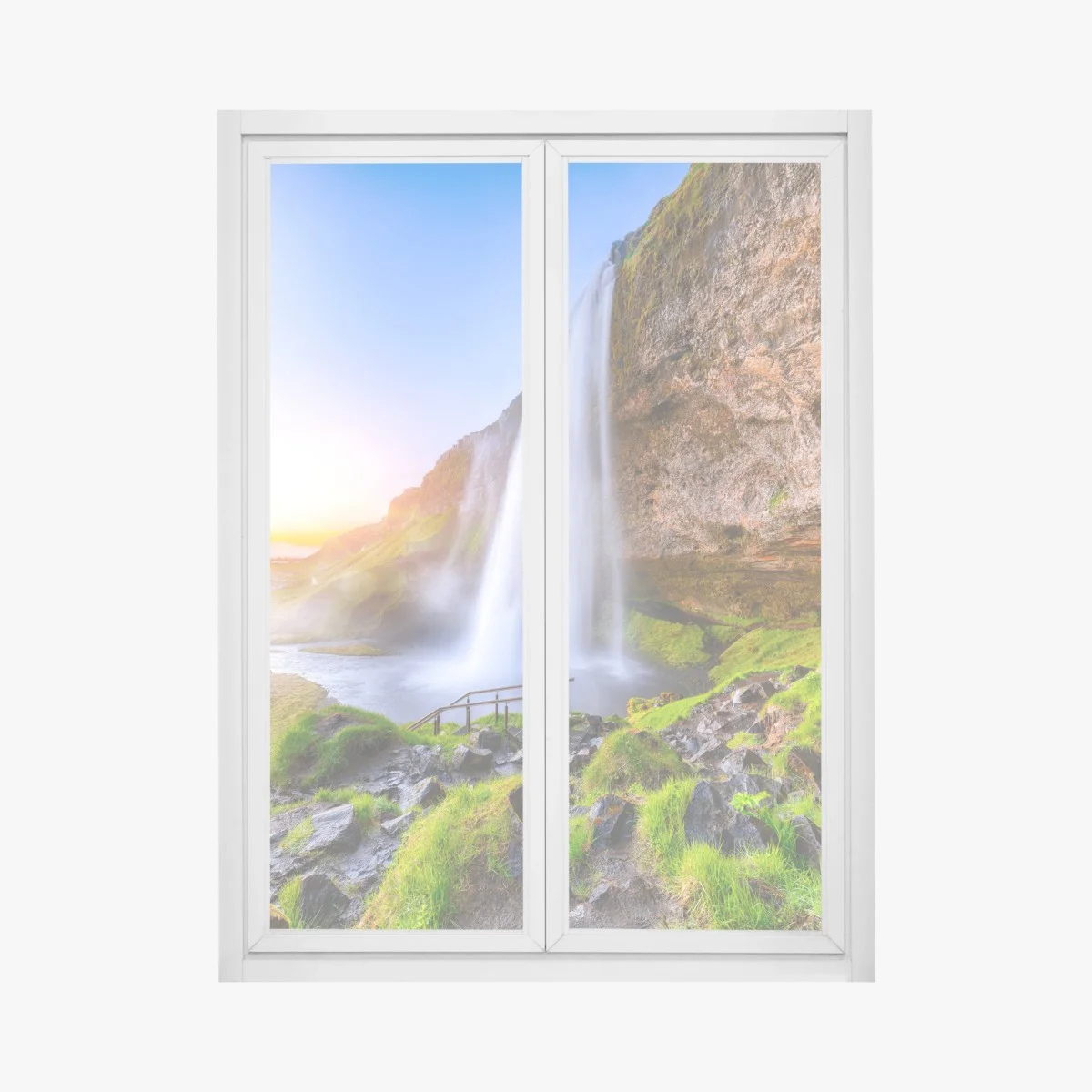 Adesivo per finestra tramonto a Seljalandsfoss: splendore della cascata • Wallissimo® Adesivo per finestra tramonto a Seljalandsfoss: splendore della cascata • Wallissimo®