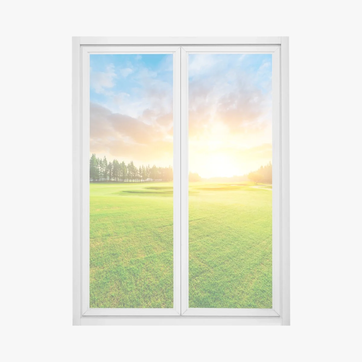 Adesivo per finestra tramonto sul campo verde • Wallissimo® Adesivo per finestra tramonto sul campo verde • Wallissimo®