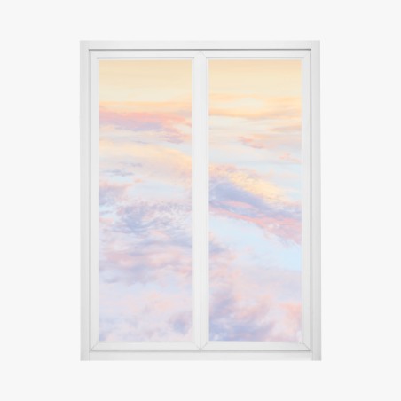 Adesivo per finestra cielo pastello all'alba dorata • Wallissimo®