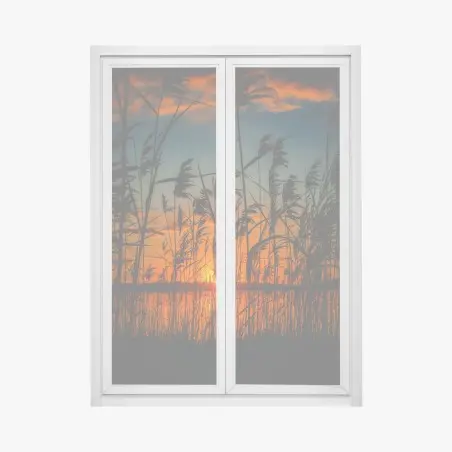 Adesivo per finestra tramonto sulle rive: silhouette di canne al vento • Wallissimo®