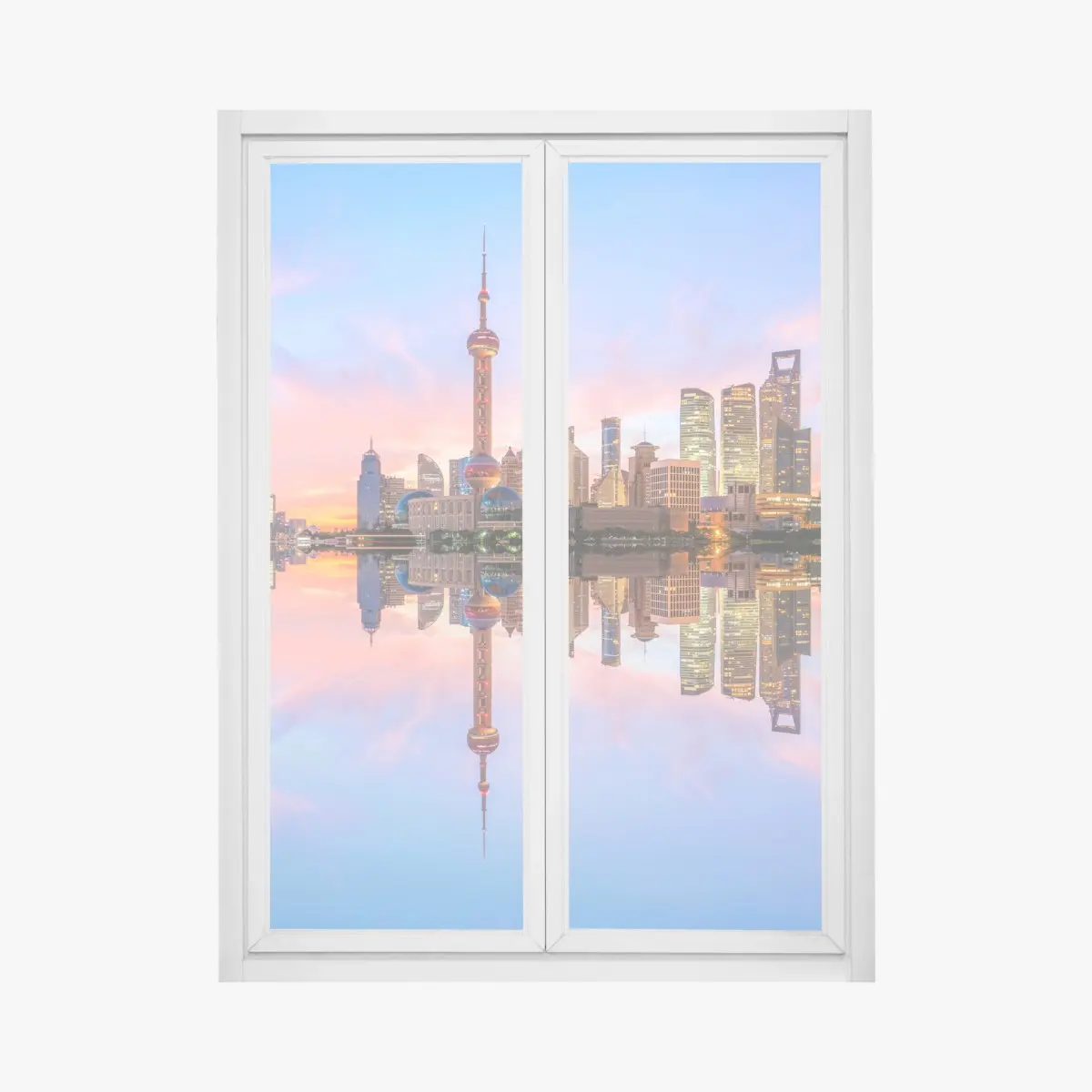 Adesivo per finestra orizzonte di Shanghai al tramonto • Wallissimo®