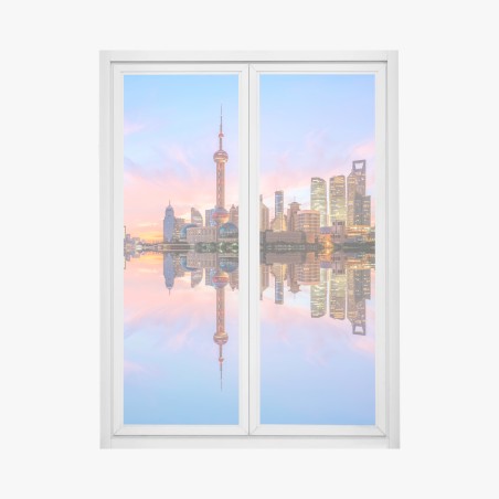 Adesivo per finestra orizzonte di Shanghai al tramonto • Wallissimo®
