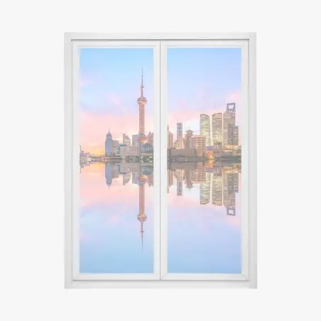 Adesivo per finestra orizzonte di Shanghai al tramonto • Wallissimo®