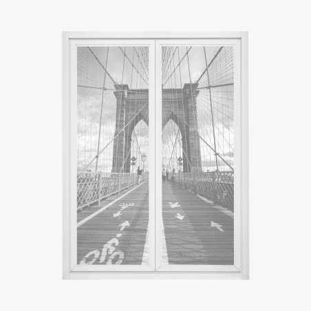 Adesivo per finestra ponte di Brooklyn: prospettiva in bianco e nero • Wallissimo®