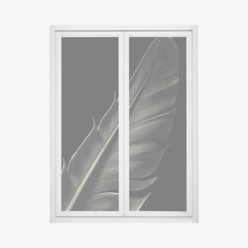 Adesivo per finestra piuma in primo piano, eleganza in bianco e nero