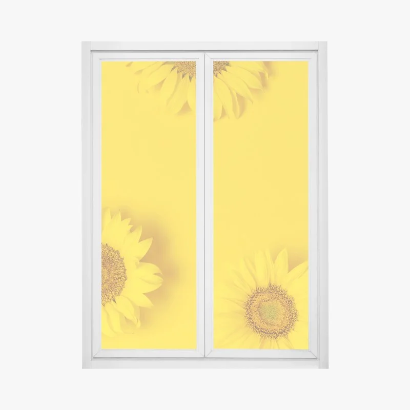 Adesivo per finestra girasoli su sfondo giallo brillante