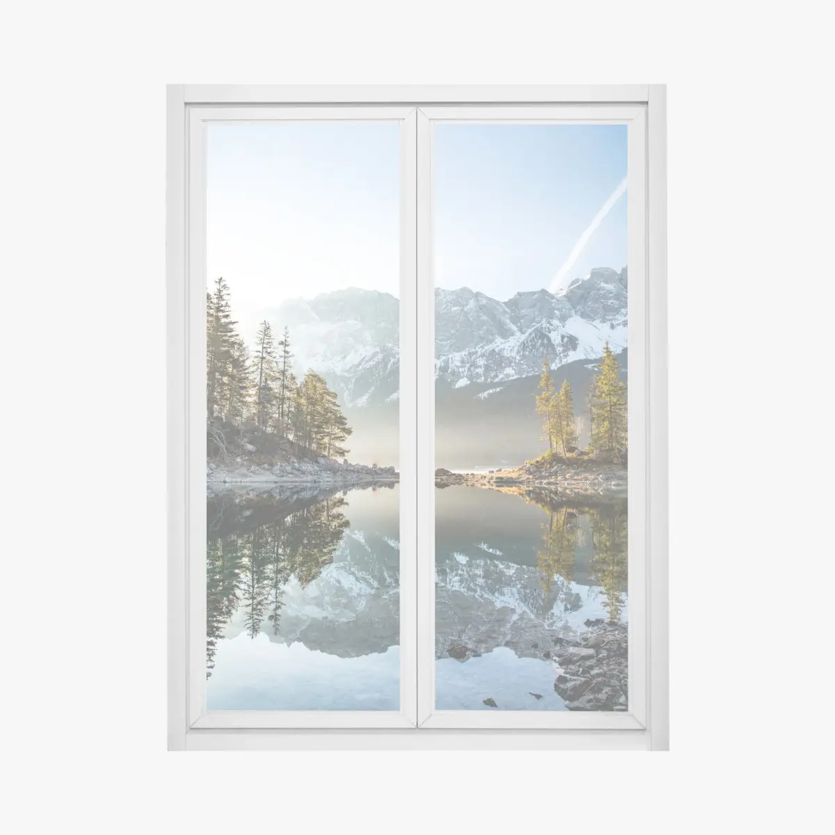 Adesivo per finestra riflessi delle montagne sul lago • Wallissimo®
