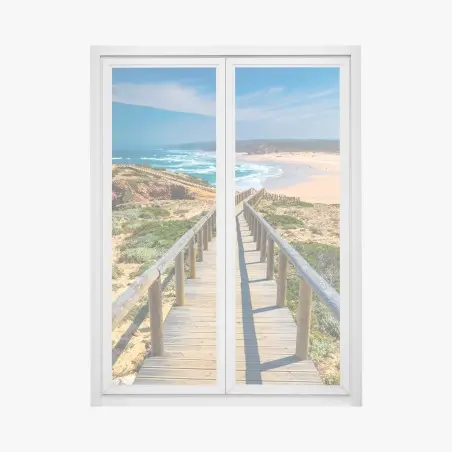 Adesivo per finestra passerella verso l'oceano a Praia da Bordeira • Wallissimo®