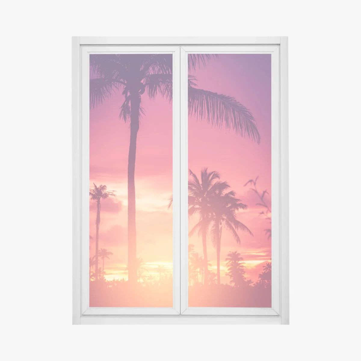 Adesivo per finestra tramonto tropicale in silhouette • Wallissimo® Adesivo per finestra tramonto tropicale in silhouette • Wallissimo®