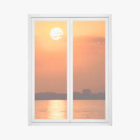 Adesivo per finestra tramonto infuocato sul lago • Wallissimo®