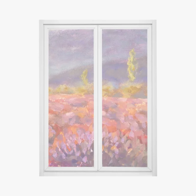 Adesivo per finestra campo di lavanda impressionista della Provenza
