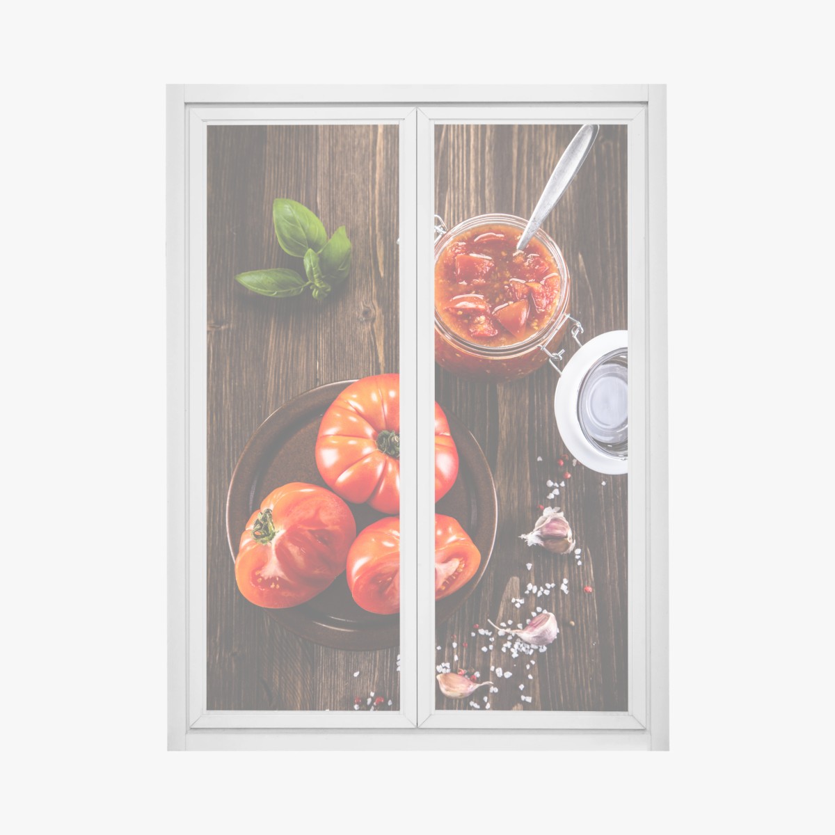 Adesivo per finestra pomodori rustici con salsa e basilico • Wallissimo®