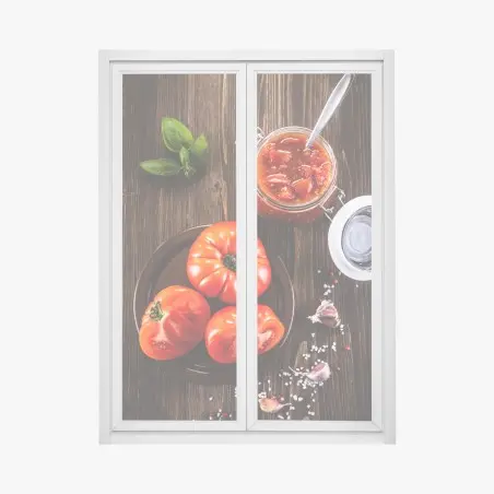 Adesivo per finestra pomodori rustici con salsa e basilico • Wallissimo®