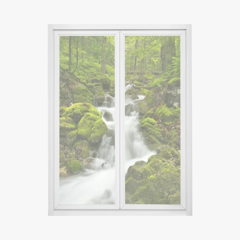 Adesivo per finestra cascata di smeraldo nella foresta di Slovenský Raj