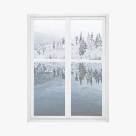 Adesivo per finestra riflessi di neve sul lago • Wallissimo®