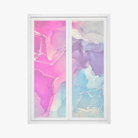 Adesivo per finestra sogno liquido: inchiostro alcolico rosa e azzurro • Wallissimo®
