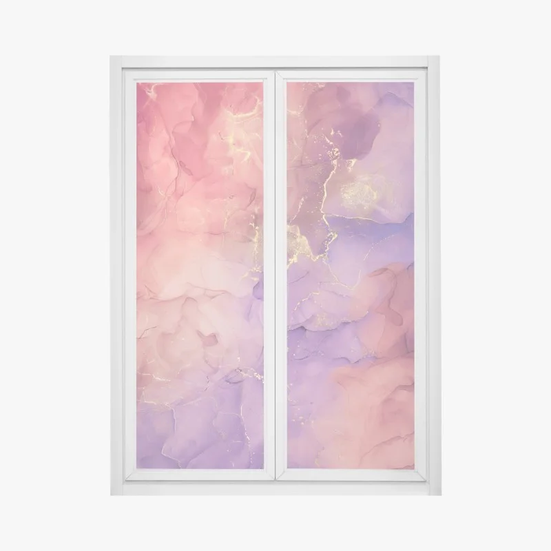 Adesivo per finestra marmo liquido rosa e viola con venature dorate