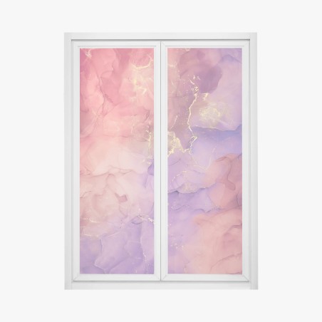 Adesivo per finestra marmo liquido rosa e viola con venature dorate • Wallissimo®
