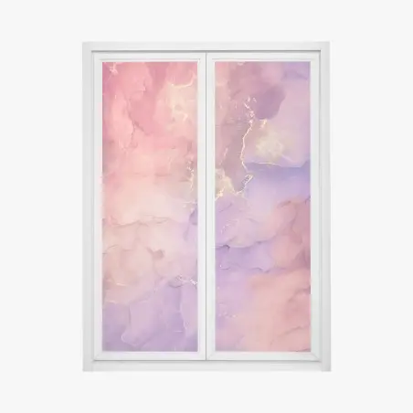 Adesivo per finestra marmo liquido rosa e viola con venature dorate • Wallissimo®