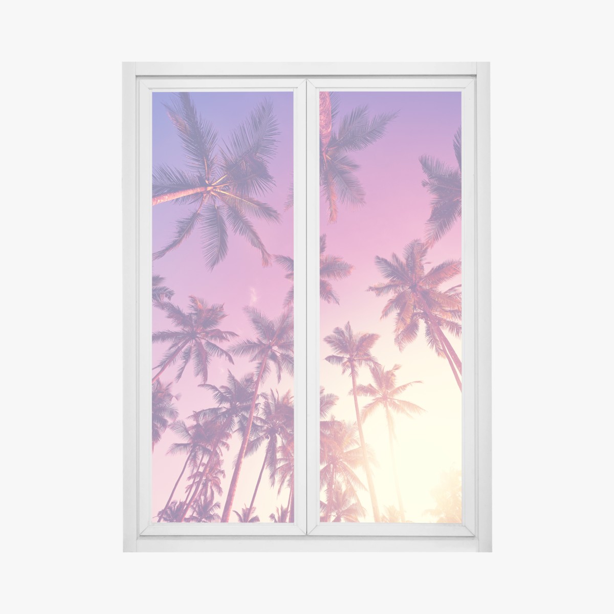 Adesivo per finestra sotto le palme al tramonto • Wallissimo®