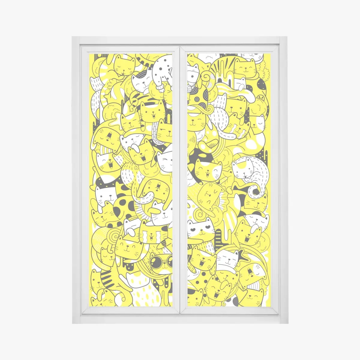 Adesivo per finestra mosaico di gatti giocosi in giallo e nero • Wallissimo®
