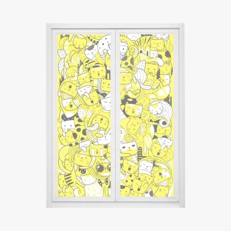 Adesivo per finestra mosaico di gatti giocosi in giallo e nero • Wallissimo®