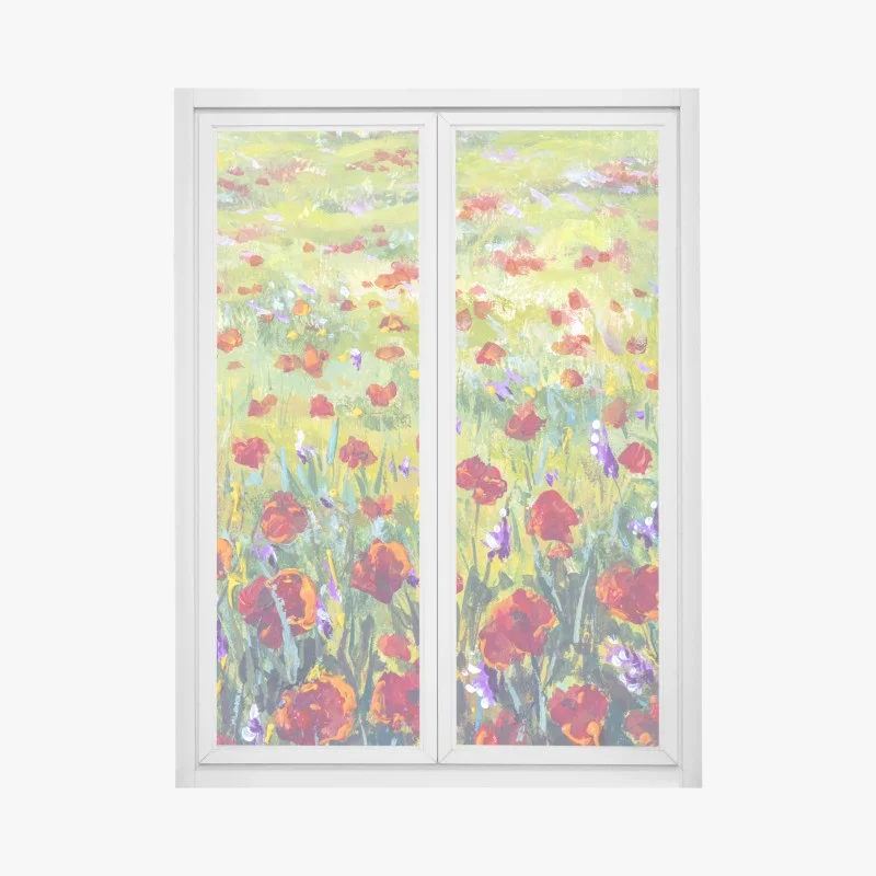 Adesivo per finestra campo di papaveri impressionista