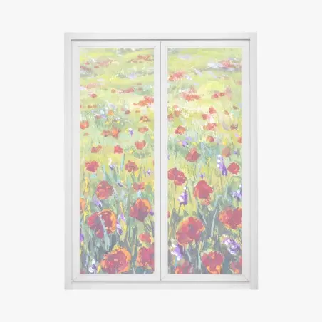 Adesivo per finestra campo di papaveri impressionista • Wallissimo®