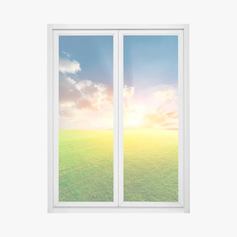 Adesivo per finestra tramonto dorato sul prato infinito