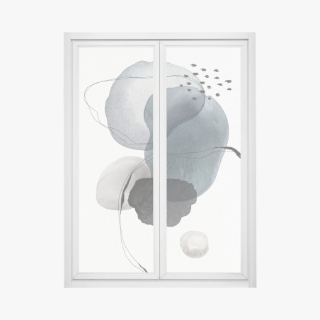 Adesivo per finestra composizione astratta in acquerello blu e grigio • Wallissimo®