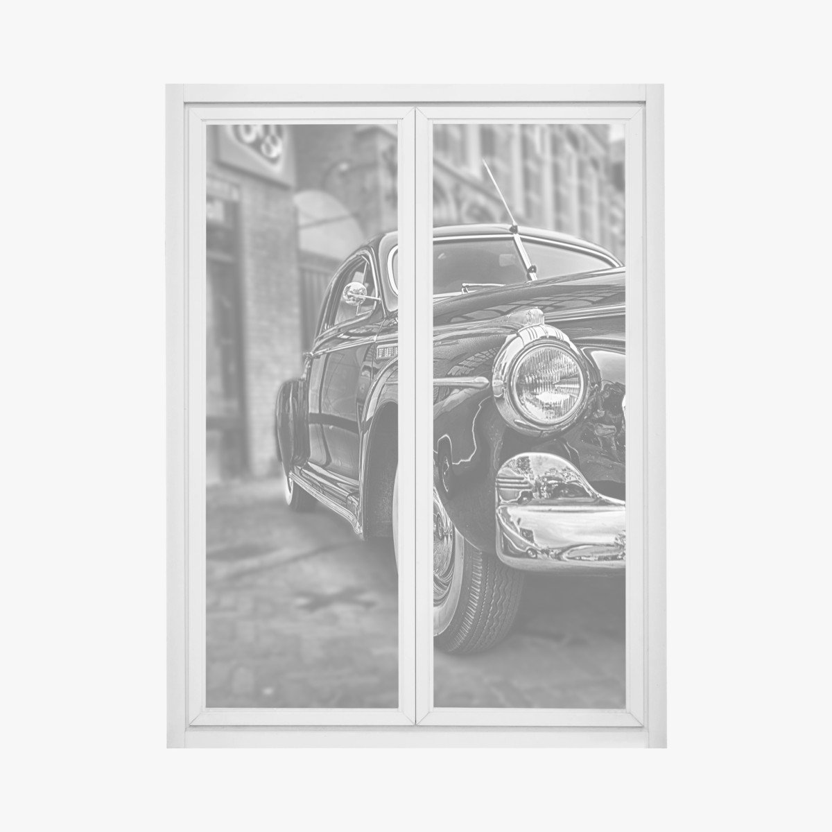 Adesivo per finestra eleganza automobilistica d'epoca in bianco e nero • Wallissimo®