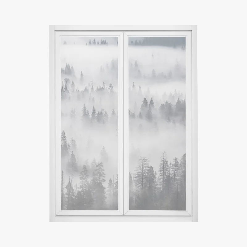 Adesivo per finestra foresta avvolta nella nebbia