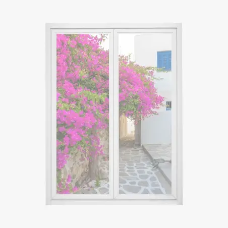 Adesivo per finestra angolo fiorito di Naousa, Paros • Wallissimo®